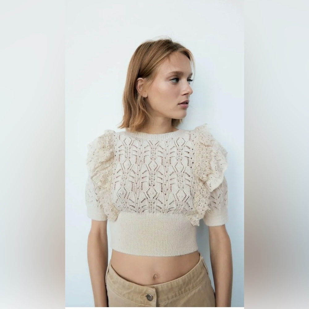 Zara Knitted Top With Ruffles